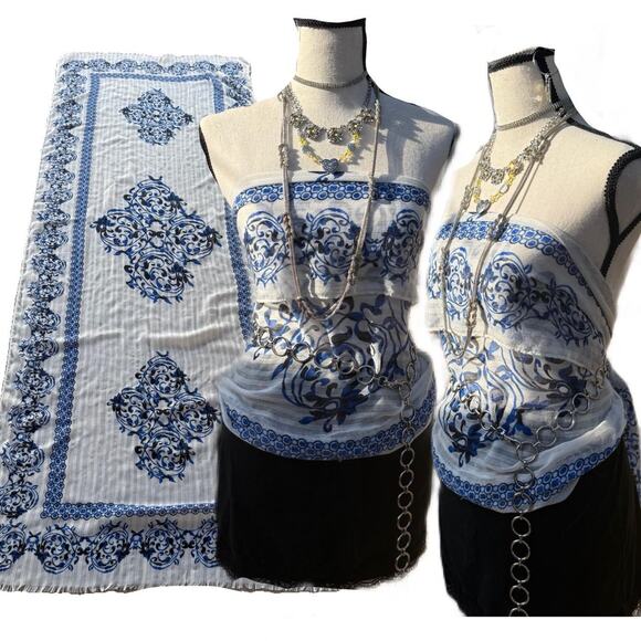 Versatile Blue & White Dana Buchman Scarf – Wear It Your Way! - Picture 1 of 8